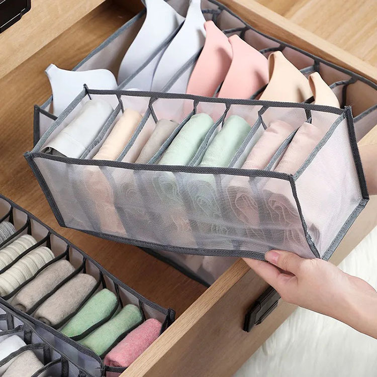 Japanese and Korean Style Underwear Drawer Storage Box Household Mesh Socks Finishing Box Wardrobe Dormitory Three-piece Storage Bag