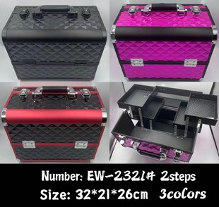 Factory foreign trade spot new aluminum alloy cosmetic case portable tattoo nail art toolbox double open large capacity with lock