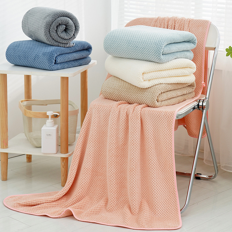 [90*170 large bath towel] pineapple high density thick coral velvet beach towel soft absorbent does not drop hair color