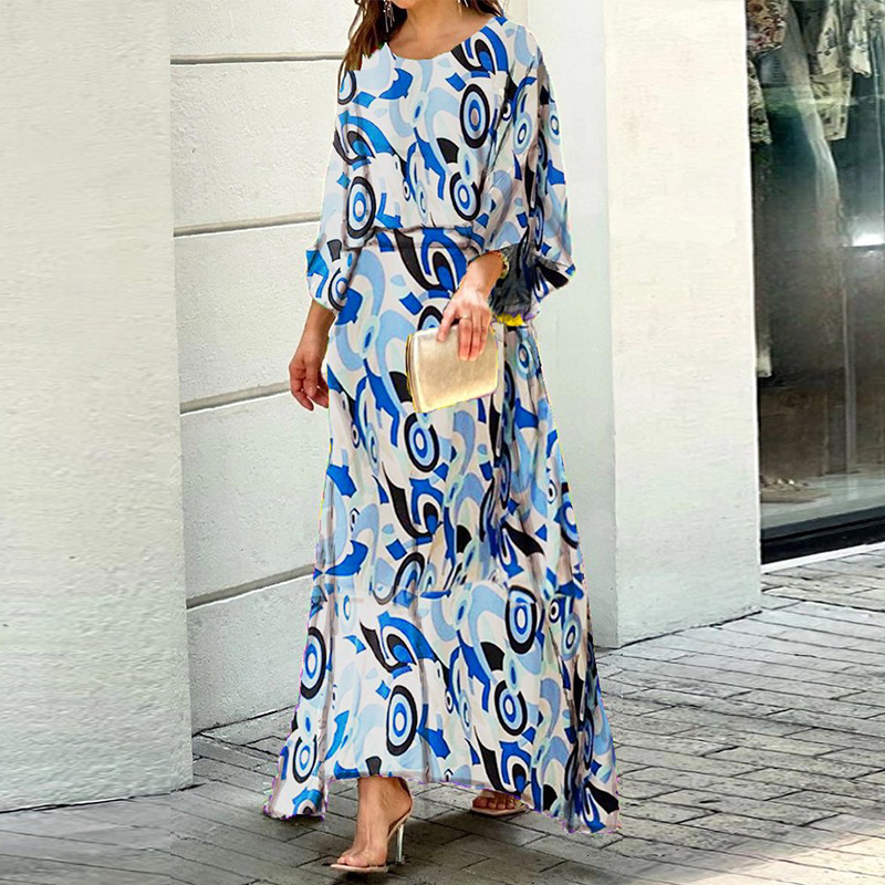 2022 cross-border European and American women's autumn New loose printed long-sleeved top high waist half-length plus size long skirt suit