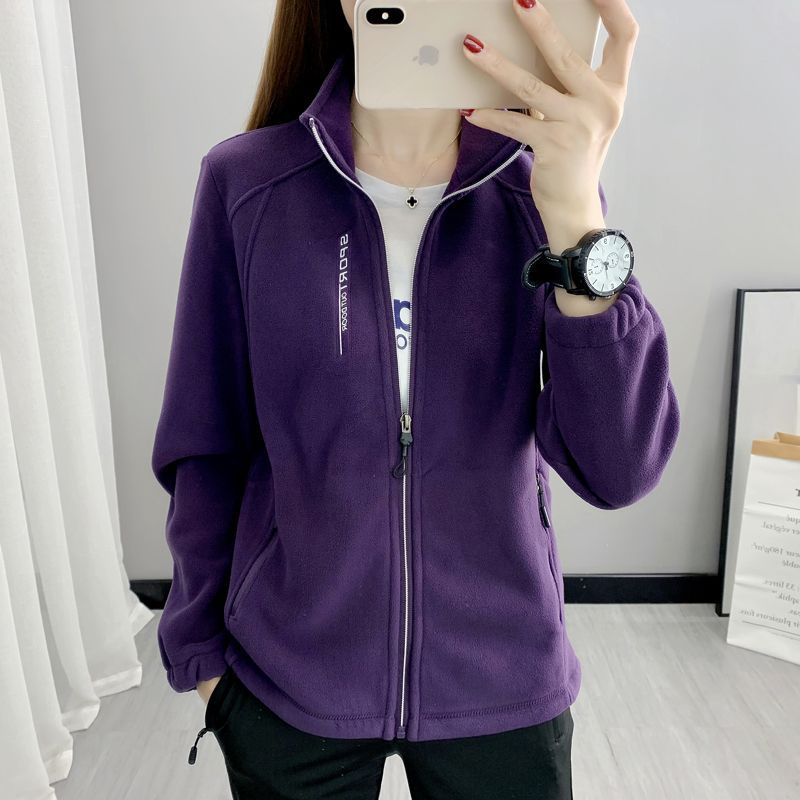 Autumn and Winter Fleece Clothes Women's Outdoor Warm Breathable Cardigan Vertical Collar Slimming Polar Fleece Coat Men's Mountaineering Sports Sweater