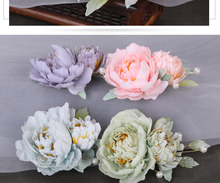 Tang Style Flower Clip Silk Flower Hairclip Antique Rear Pressure Headwear Hanfu Hair Accessories Ancient Clothing Accessories Cheongsam Flower Edge C_voghion.com