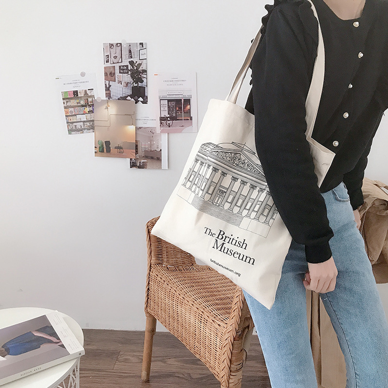 Women's Shopping Bag All-match Letter Series Handbag Foldable Korean Simple Solid Color Canvas Bag