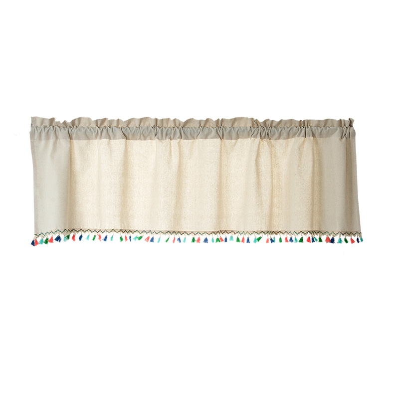 Factory direct linen cotton tassel lace short curtain Japanese small short curtain cabinet curtain partition curtain dustproof semi-shading curtain