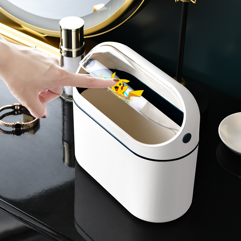 Desktop Trash Can Cute Household Super Mini Coffee Table with Lid Small Barrel Bed Top Bedside Trash Bedside Desktop Small Paper Basket