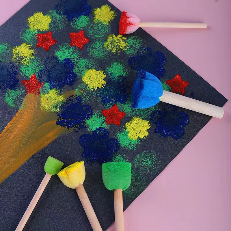 Children's diy mushroom head brush 5 color flower sponge seal graffiti early education art tools sponge brush