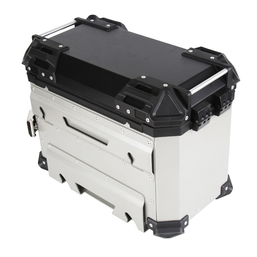 35L Motorcycle Universal Aluminum Alloy Flat Side Box Black/Silver Extended Capacity Long-distance Travel Camping