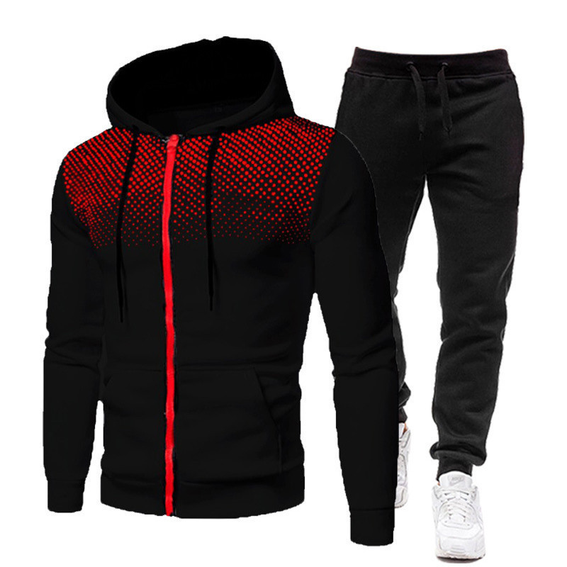 Cross-border new dot print solid color zipper suit autumn and winter fleece-lined men's and women's sports hoodie sweatshirt sweatpants