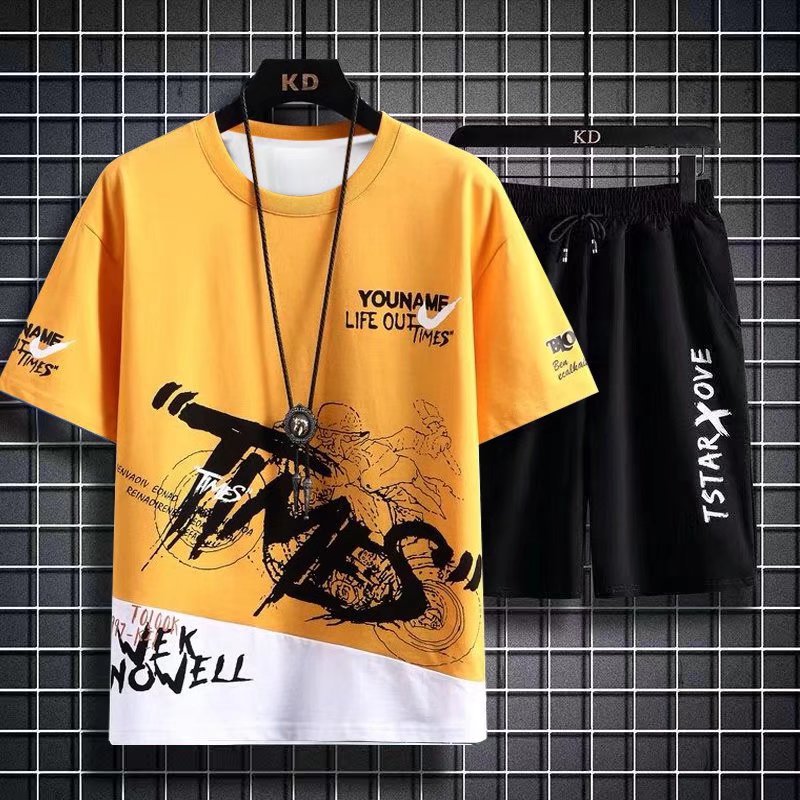 New quick-drying youth suit men's short-sleeved T-shirt summer casual shorts sports two-piece suit Handsome Men's Fashion