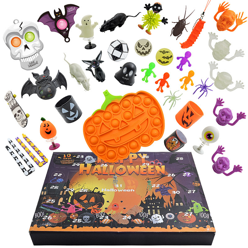 New Halloween Decompression Toy Set Pumpkin Rat-killing Pioneer Bat Bubble Countdown Calendar Blind Box