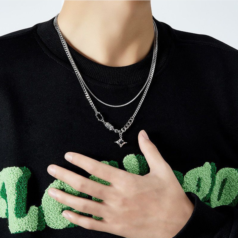 Manxing double-layer necklace men's fashionable sweater chain light luxury niche design sense hip hop style couple boys female clavicle chain