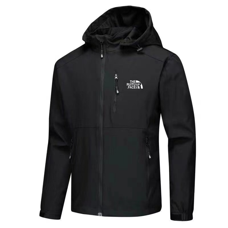 Cross-border Spring and Autumn Sports Windproof Jacket Men's Solid Color Outdoor Hooded Rush wish Foreign Trade Wholesale Jacket Men's