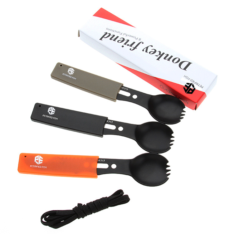 New multi-functional outdoor knife stainless steel fruit knife camping tableware spoon camping tool combination in stock