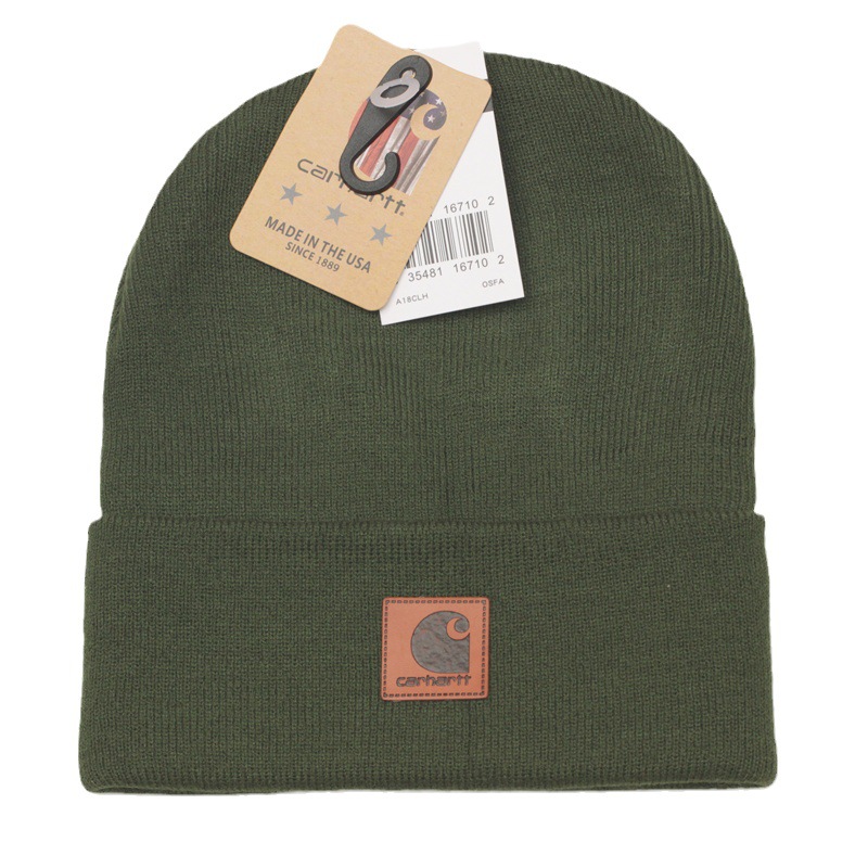 Cross-border 80g thick acrylic leather label knitted hat tooling wool hat fashion brand cold hat curling warm ski hat