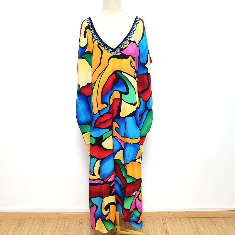 2022 new European and American beach blouse printed robe seaside holiday dress bikini sunscreen 5D196