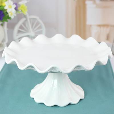 Simple European-style ceramic tableware high leg cake tray wave cake stand ruffled fruit plate dessert plate