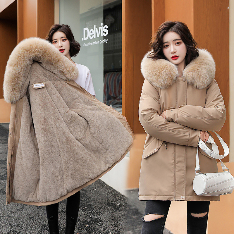 Trendy Overcome Women's Short 2021 Winter New Korean Style Loose Fashionable Large Wool Collar Thickened Plush Casual Cotton Clothes
