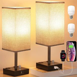 Amazon AliExpress popular USB mobile phone charging fabric lamp living room bedroom electrodeless dimming bedside lamp American Standard