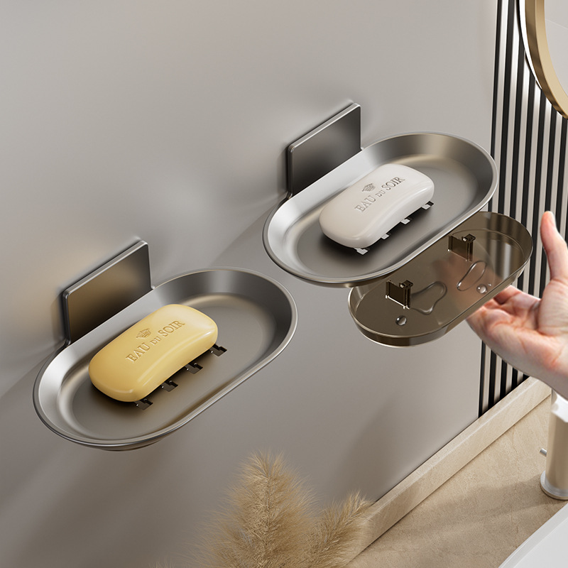 Punch-free Soap Box Wall-mounted Bathroom Space Aluminum Non-draining Household Bathroom Soap Storage Rack
