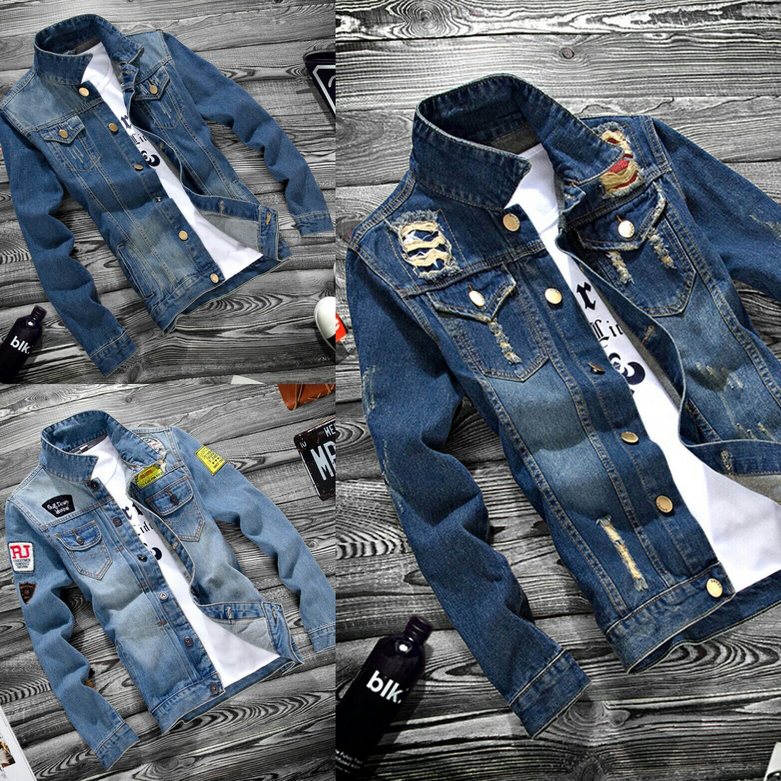 Spring and Autumn Youth Denim Jacket Jacket Casual Ripped Middle School Students Korean Slim-fit Thin Jacket Trendy Men