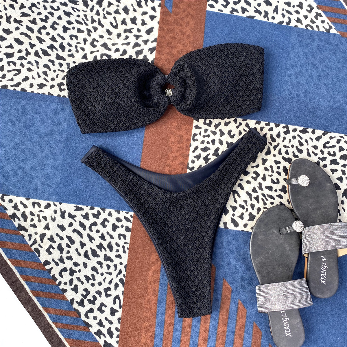 AliExpress European and American Foreign Trade Ladies Split Swimsuit Ring Hollow Tube Top Sexy Bikini 9987