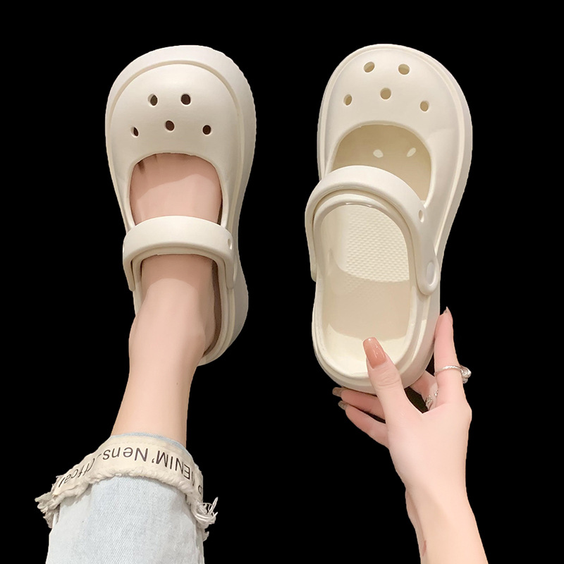 Non-slip slippers women's summer outdoor wear popular high-rise hole shoes 2023 new soft bottom garden two-way beach shoes