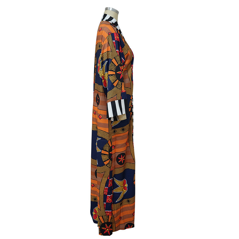 LG001 African Ethnic Style Women's Coat Long Printed Kimono Foreign Trade Source Cross-border 2024 New Coat_voghion.com