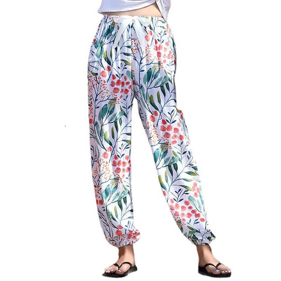Summer Women's Cotton Silk Bloomers Adult Anti-mosquito Pants Beach Pants Artificial Cotton Casual Loose Cotton Silk Pants