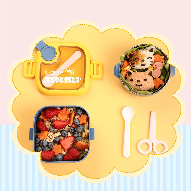 Baby Outgoing Portable 304 Stainless Steel Food Bowl Baby Grinding Bowl Soup Spoon Food Supplemental Tableware Set