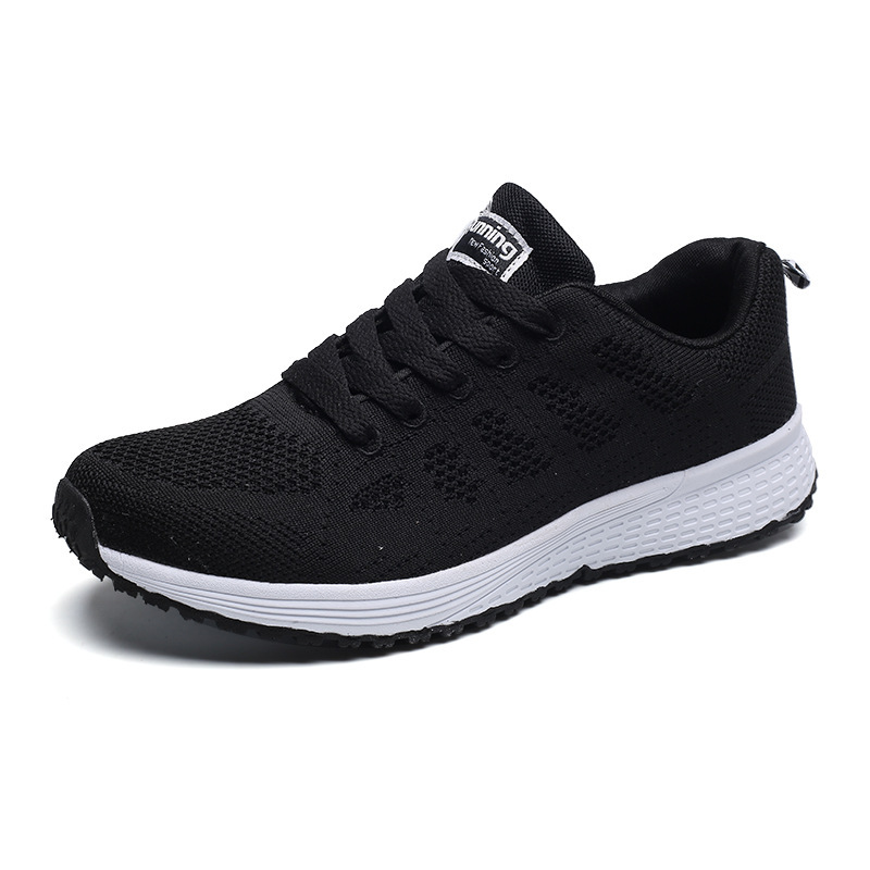Spot Cross-border Hot Sale Large Size Women's Shoes Front Lace-up Fly-woven Sports Shoes Breathable Mesh Running Shoes for Women