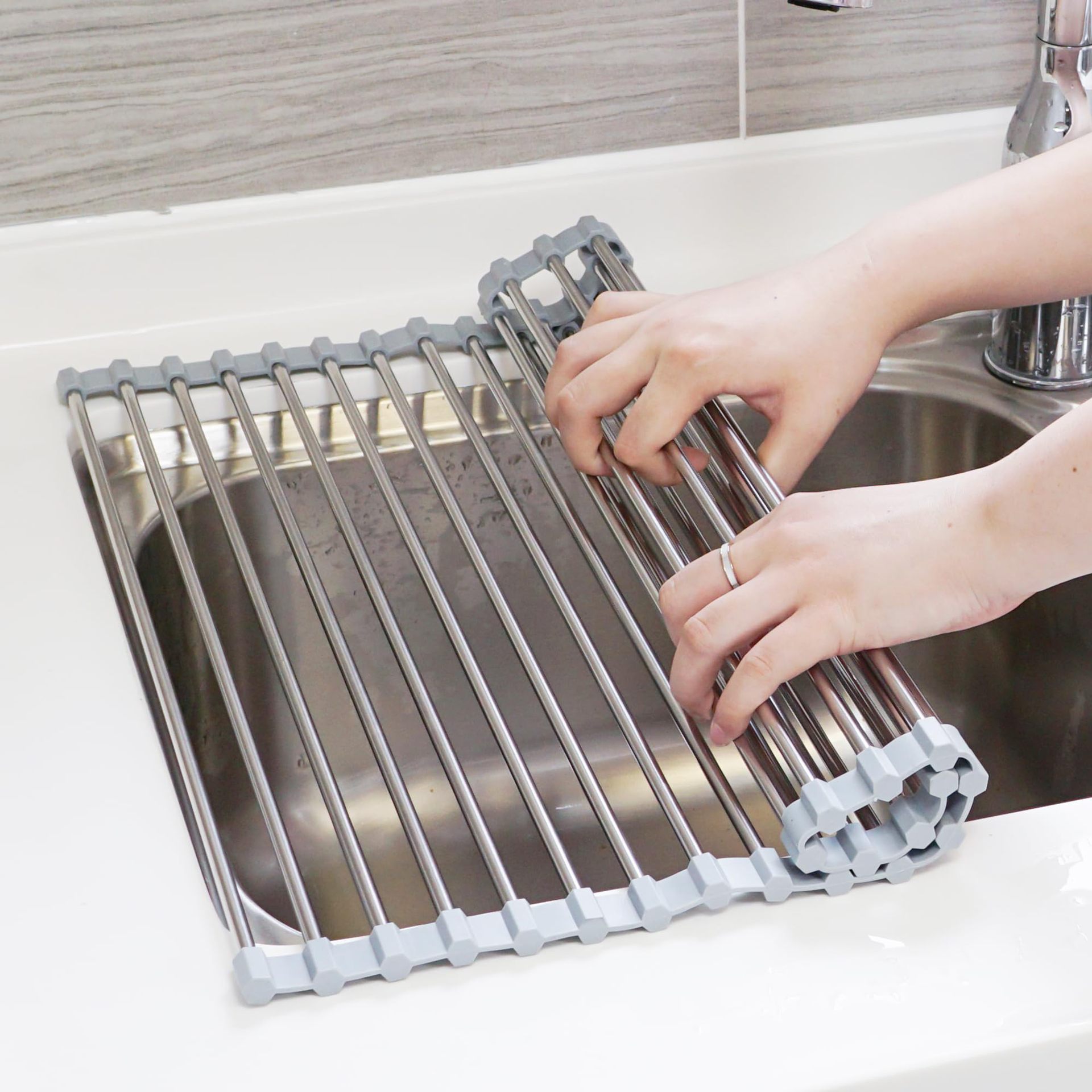 Stainless steel sink foldable draining rack household kitchen bowl dish roller shutter water filter rack bowl dish fruit drying rack