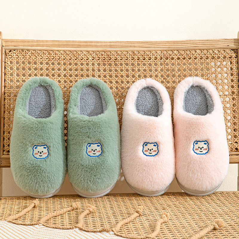 Couple slippers winter home home indoor non-slip thickened warm cute plush cotton slippers Female Factory wholesale