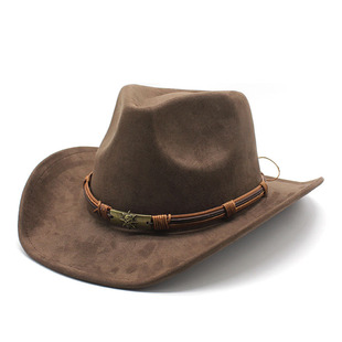 New Suede Curled Edge Western Cowboy Hat Men's and Women's Outdoor Travel Hat Curled Cornice Ethnic Style Hat Felt Hat