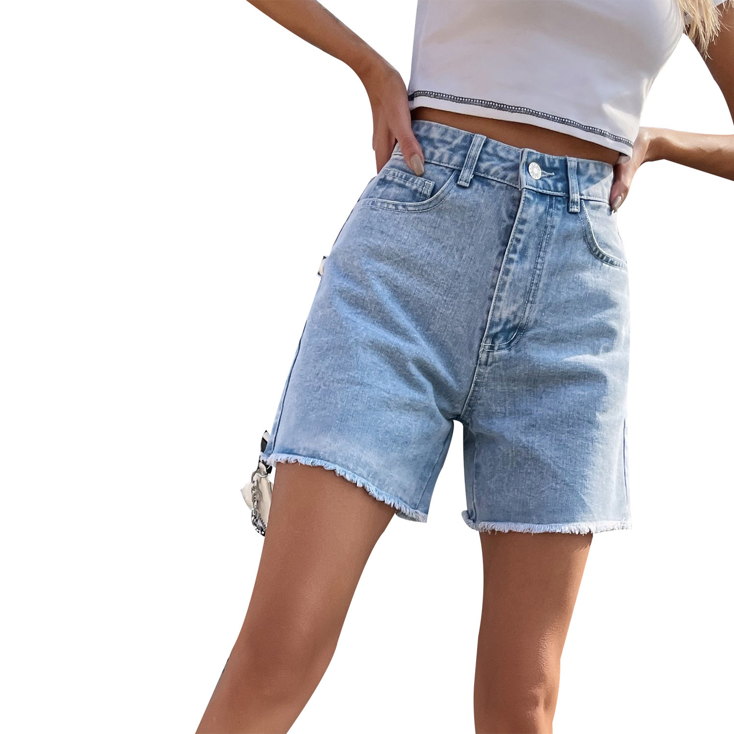 40-in stock -30760# European and American trend loose casual high waist loose slim women's Denim shorts