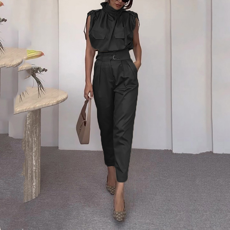 2023 Summer Europe and America Amazon cross-border foreign trade new personality shoulder line slimming waist belt decorative pants set