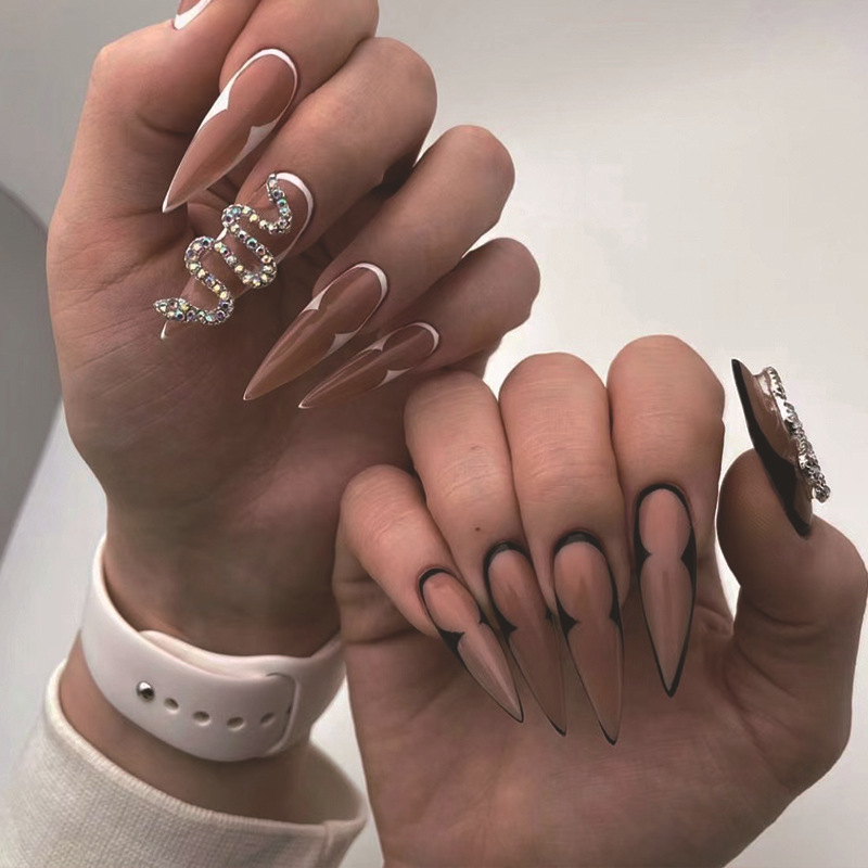穿戴甲甲片批發蛇形水鑽美甲穿戴甲批發貼甲片批發press on nails