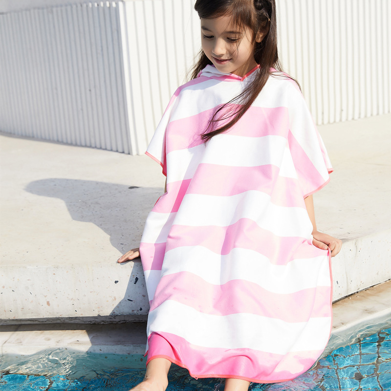 Striped children's cape cape cross-border wholesale microfiber quick-drying changing bathrobe children's beach bathrobe