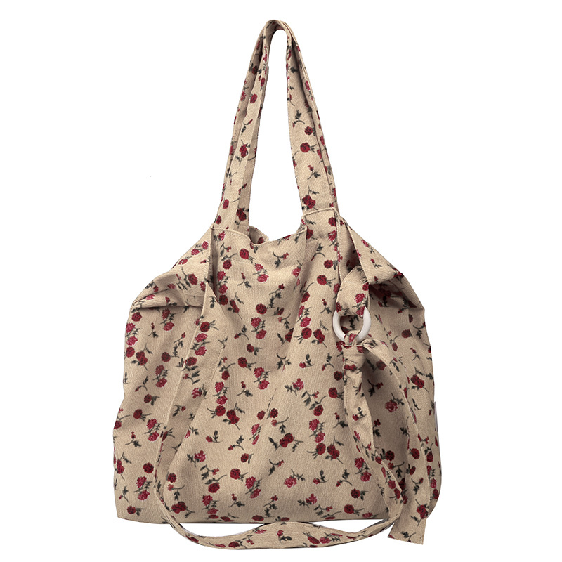 2021 new fresh sweet rose flower fashion one-shoulder crossbody canvas bag women's large capacity small floral cloth bag