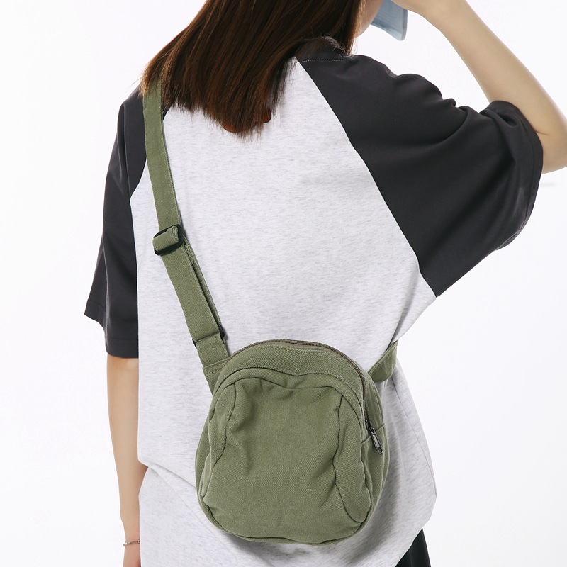 New Arrival Harajuku Style ins Girl's Washed Canvas Bag Fashionable Street Shoulder Crossbody Small Bag Casual Shell Bag