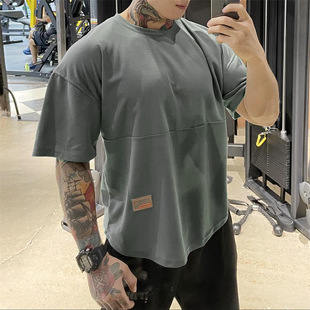 Men's Sports Fitness T-shirt Men's Short-sleeved Loose Half-sleeved Iron Training Quick-drying Summer Muscle Boy Clothes for Men