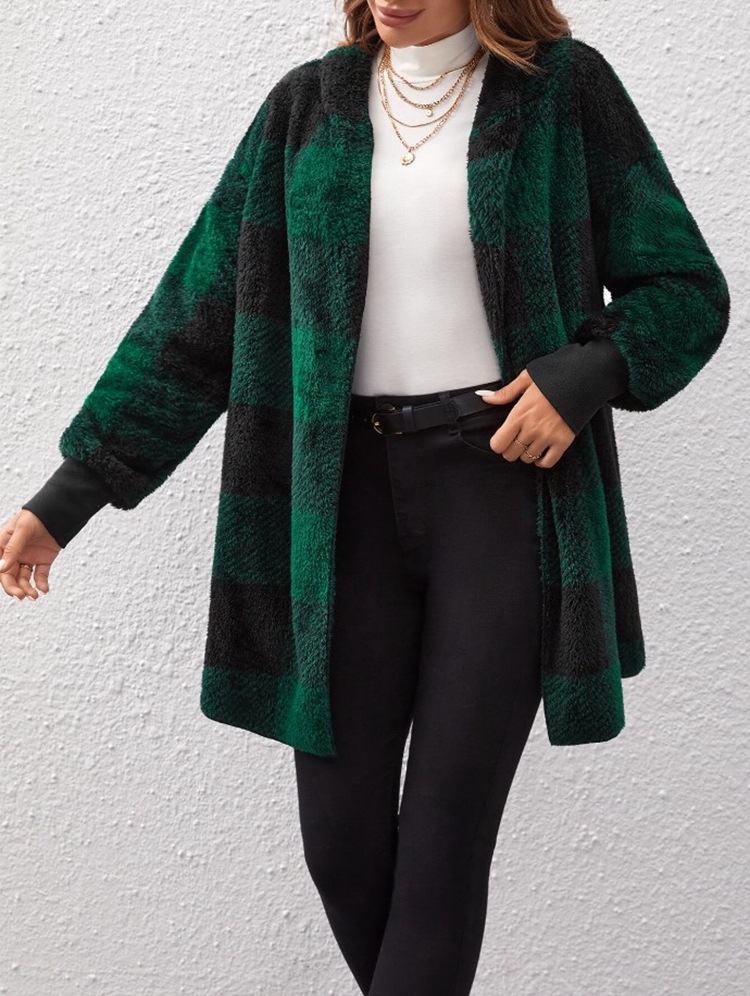Spot new Amazon cross-border new European and American coat loose check wool cardigan fashion foreign trade sweater women