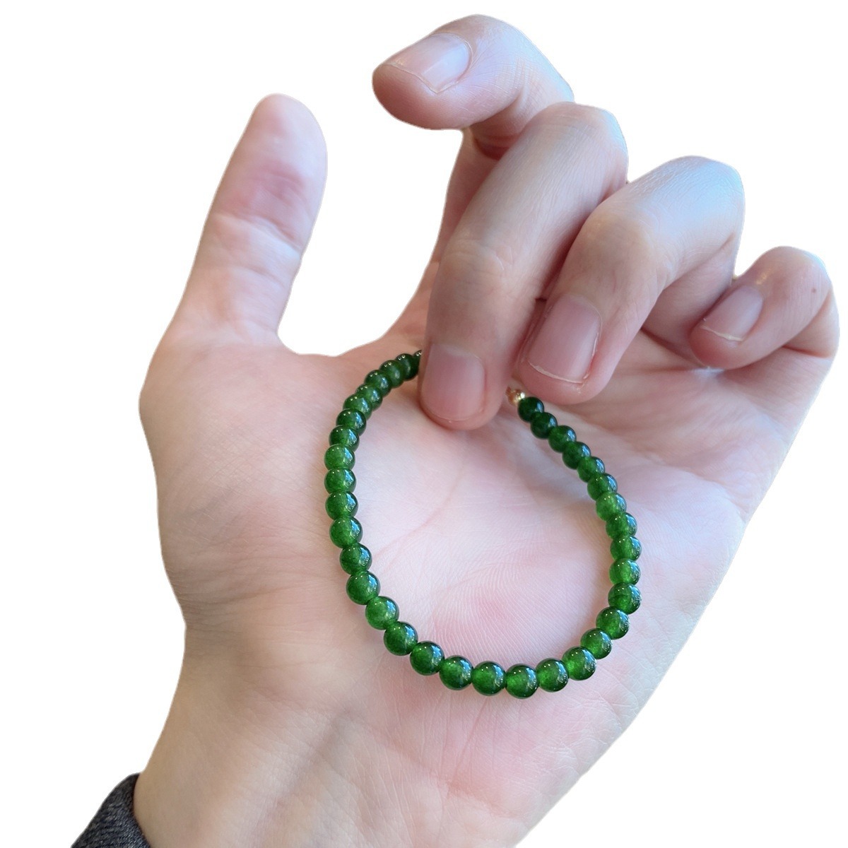4mm Water Green Agate Chalcedony Bracelet Women's Fine Vintage Chinese Style Bracelet for Girlfriend Gift