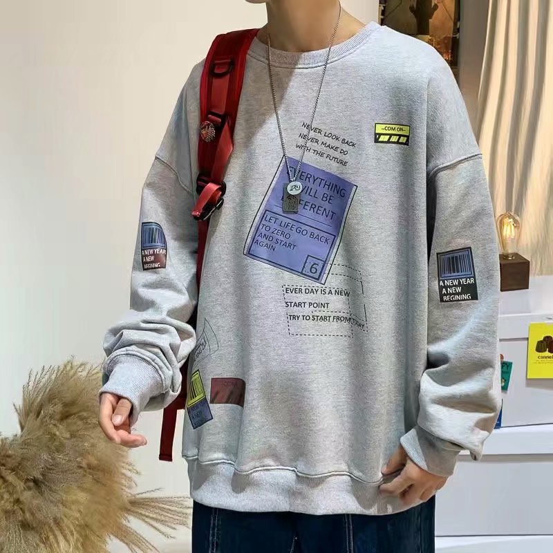 Round Neck Thin Sweater Men's Trendy ins Hong Kong Style Spring and Autumn Coat Korean Style Trendy Loose bf Lazy Style Clothes