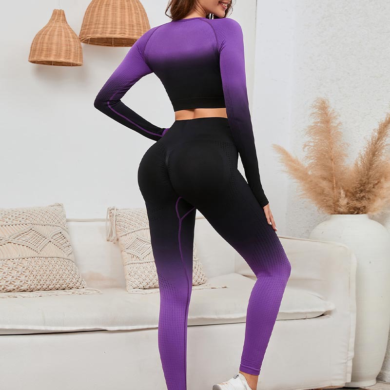 Cross-border Europe and the United States autumn and winter gradient hanging dyeing seamless yoga clothing sports tight clothes peach tight pants suit