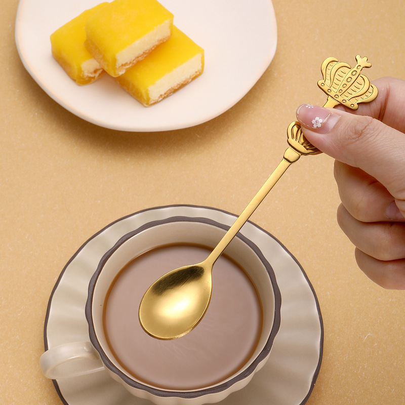 Wholesale Creative Double Crown Stainless Steel Spoon Subnet Red Gold Small Spoon Cake Dessert Spoon Stirring Coffee Spoon