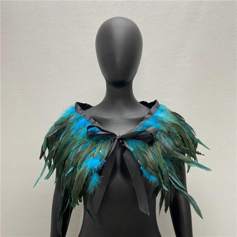 Amazon Gothic Feather Shawl Cock Fur Scarf Chicken Feather Fake Collar Feather Poncho Cloak Accessories Jewelry