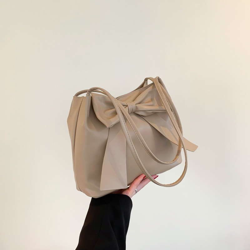New Fashion Japanese Style Beautiful Fashionable Western Style Simple Portable Underarm Bag Large Capacity Bow Tote Bag for Women