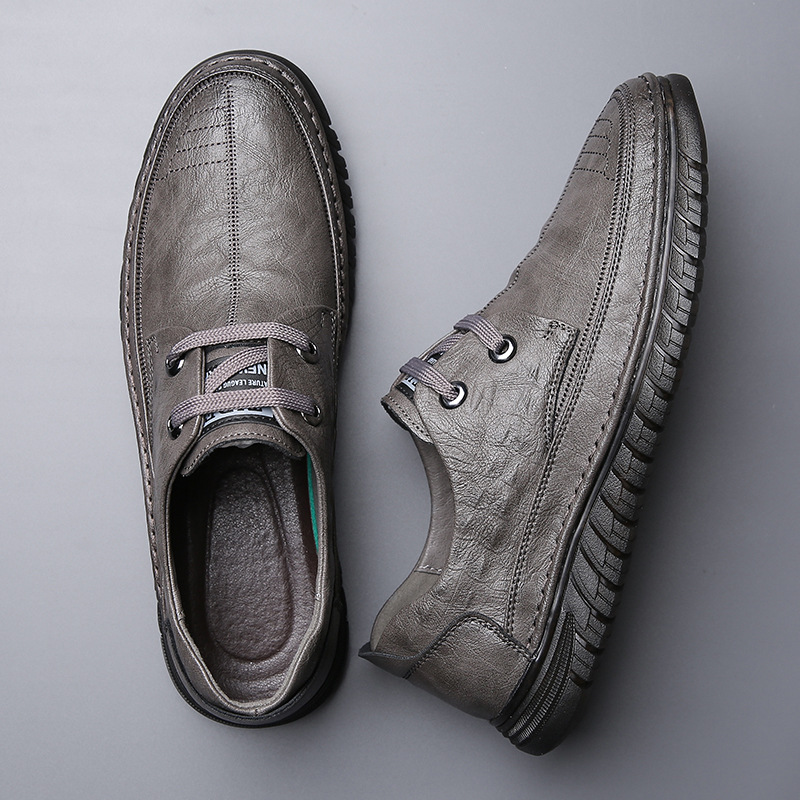 Men's shoes 2023 Autumn New crocodile pattern casual leather shoes fashionable all-match breathable soft leather soft bottom middle-aged dad shoes