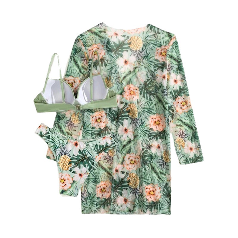 2024 New Swimsuit Three-Piece European and American Gauze Overshirt Kimono Split Bikini Cross-Border Swimsuit