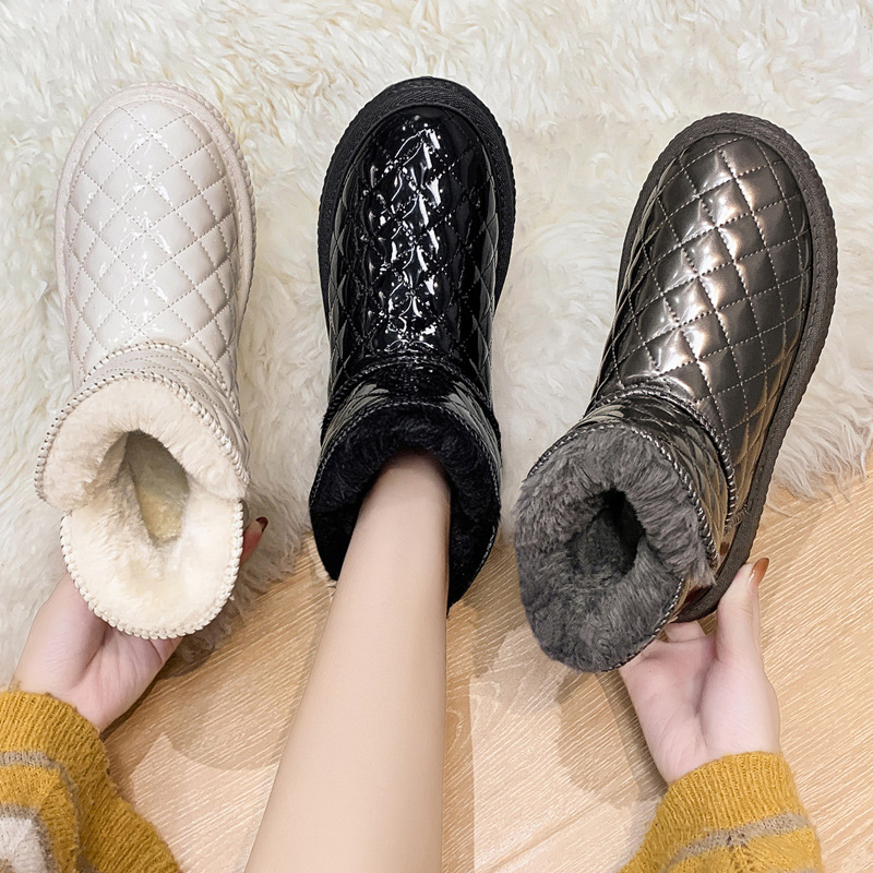 fleece-lined Thickened Snow Boots Women's 2024 Winter New Shoes Short Tube Cotton Boots Warm Cotton Shoes Fur One Boots